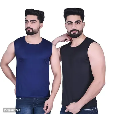 Stylish Multicoloured Nylon Solid Vest For Men Pack Of 2