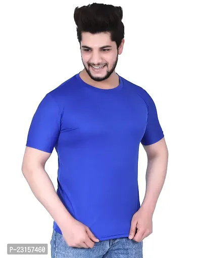 Reliable Blue Polycotton Solid T-Shirt For Men-thumb2