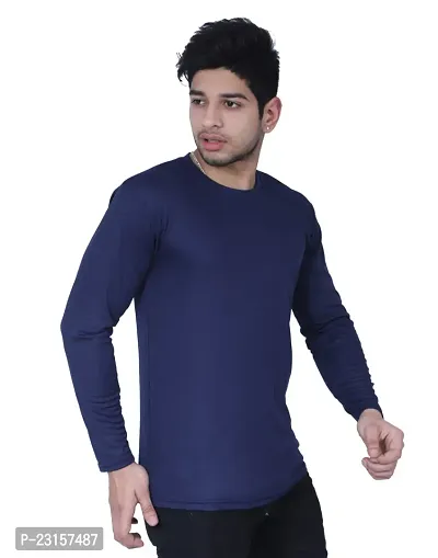 Reliable Navy Blue Polycotton Solid T-Shirt For Men-thumb2