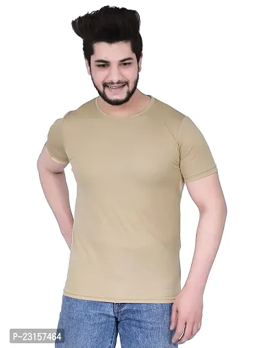 Reliable Beige Polycotton Solid T-Shirt For Men-thumb0