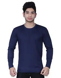 Reliable Navy Blue Polycotton Solid T-Shirt For Men-thumb2