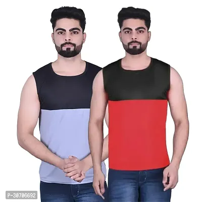 Stylish Multicoloured Nylon Solid Vest For Men Pack Of 2-thumb0