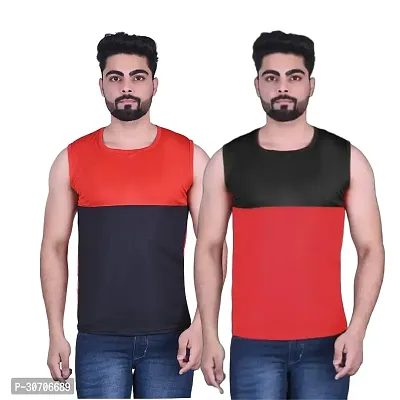 Stylish Multicoloured Nylon Solid Vest For Men Pack Of 2-thumb0