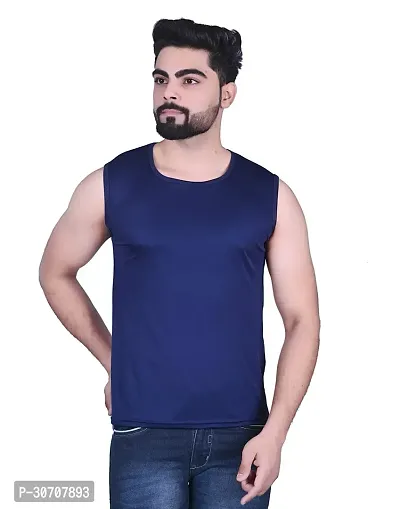 Stylish Blue Nylon Solid Vest For Men