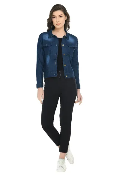 Classic Denim Solid Jacket for Women