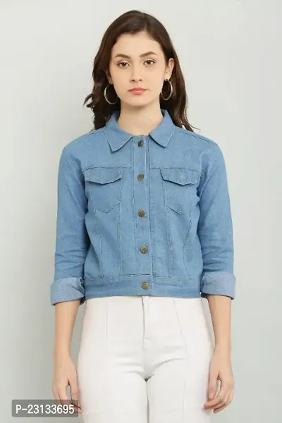 Classic Denim Solid Jacket for Women-thumb0