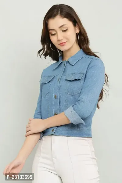 Classic Denim Solid Jacket for Women-thumb2