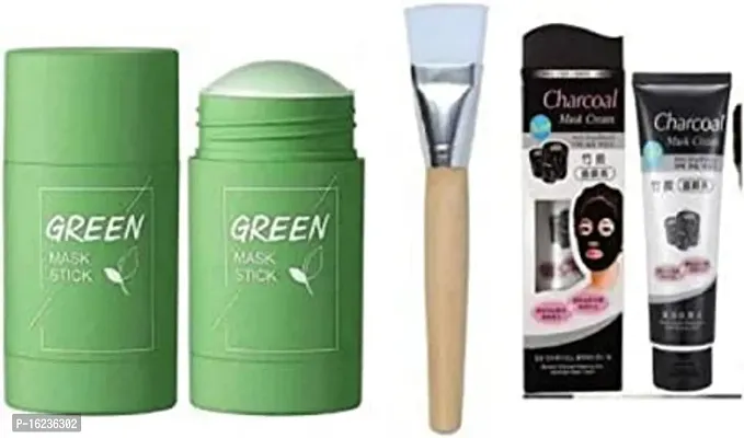 Amazing face skin care combo Green mask stick , charcoal mask and face applicator brush pack of 3 item-thumb0