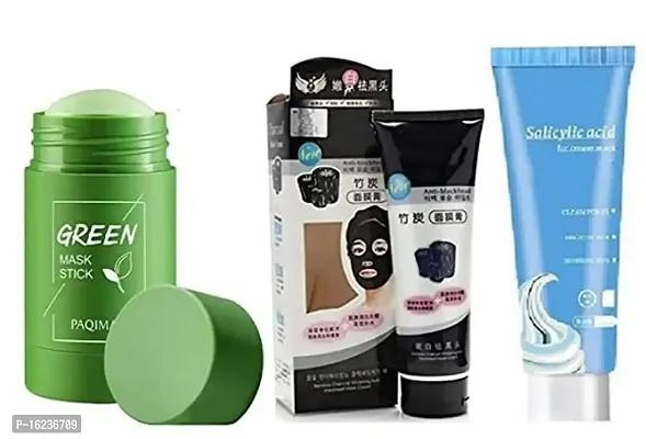 GREEN STICK MASK Green Tea Solid Mask, Purifying Clay Mask, Face Moisturizes Oil Control With Ice Cream Mask Acne Moisturizing Mask Blackheads Remover Brighten and whiten  with charcoal mask combo