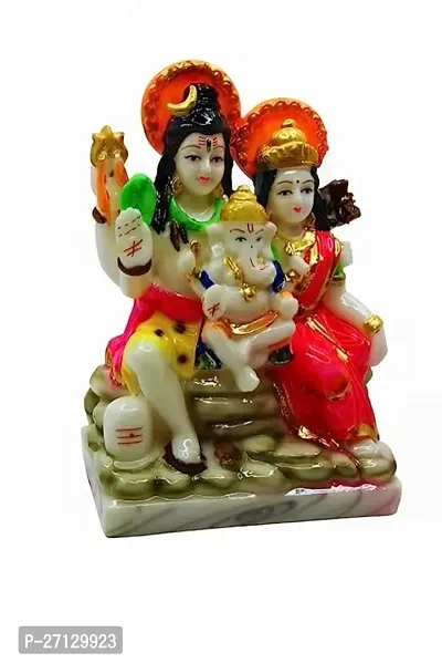Shiv Parivar Marble Murti for Sawan Puja | Handcrafted Marble Idol of Shiva, Parvati, and Ganesha 10cmx6cm