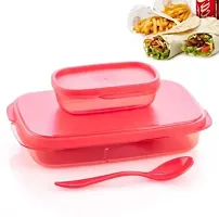 Pink Color Unbreakable Divine Leak Proof Plastic Lunch Box Food Grade Plastic BPA-Free 2 Containers with Spoon-thumb2