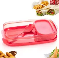 Pink Color Unbreakable Divine Leak Proof Plastic Lunch Box Food Grade Plastic BPA-Free 2 Containers with Spoon-thumb1