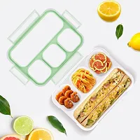 Leak Proof Lunch Box 4 Compartment Reusable Microwave Freezer Safe Food Containers with Spoon Multicolor-thumb1