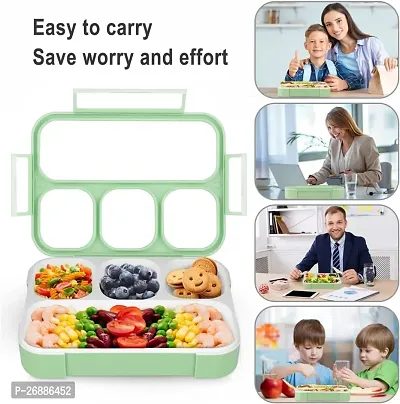 Leak Proof Lunch Box 4 Compartment Reusable Microwave Freezer Safe Food Containers with Spoon Multicolor-thumb3