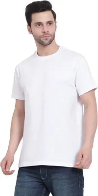 Trendy White Cotton Blend Solid Round Neck Tees For Men-thumb2