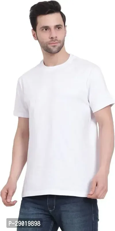 Trendy White Cotton Blend Solid Round Neck Tees For Men-thumb3