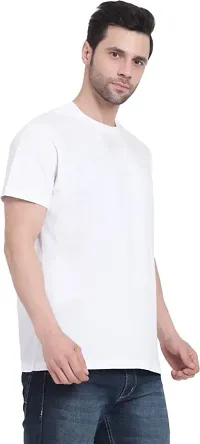 Trendy White Cotton Blend Solid Round Neck Tees For Men-thumb3