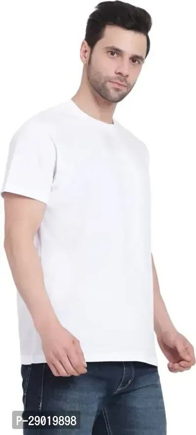 Trendy White Cotton Blend Solid Round Neck Tees For Men-thumb4