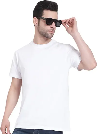 Trendy Blend Solid Round Neck Tees For Men