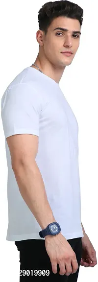 Trendy White Cotton Blend Solid Round Neck Tees For Men-thumb2