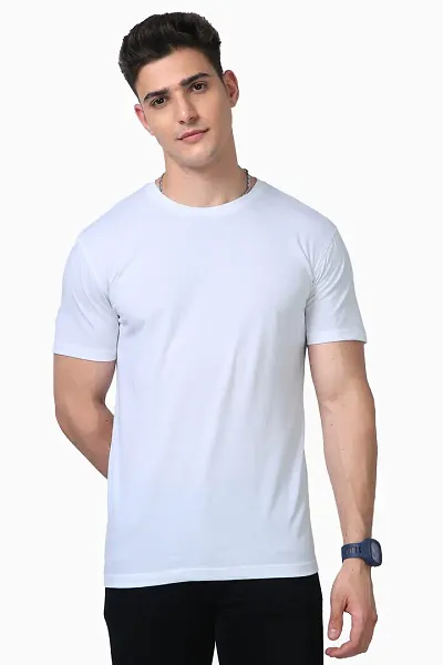 Stylish Solid Round Neck Blend T-Shirt For Men