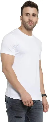 Trendy White Cotton Blend Solid Round Neck Tees For Men-thumb3