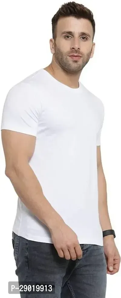 Trendy White Cotton Blend Solid Round Neck Tees For Men-thumb4