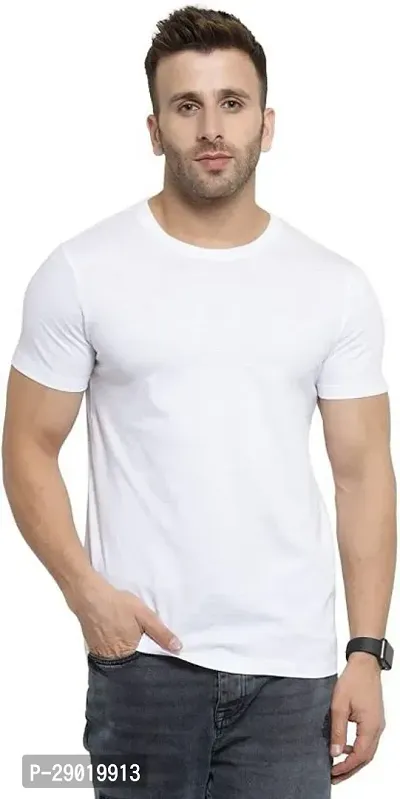 Trendy White Cotton Blend Solid Round Neck Tees For Men-thumb0