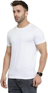 Trendy White Cotton Blend Solid Round Neck Tees For Men-thumb2