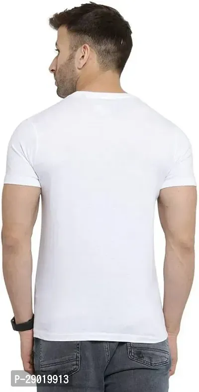 Trendy White Cotton Blend Solid Round Neck Tees For Men-thumb2