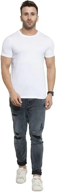 Trendy White Cotton Blend Solid Round Neck Tees For Men-thumb4