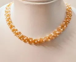Trendy Brass Golden Choker Necklace with Earrings-thumb1
