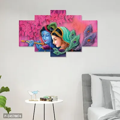 Set Of 5 Radha Krishna UV Coated Self Adhesive Wooden Wall Painting For Home Decorations/Living Room/Pooja Room/Gifting (17 X 30CM) Visit the Store-thumb2