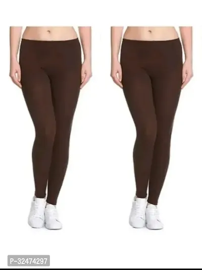 Fabulous Brown Cotton Blend Solid Leggings For Women Pack Of 2-thumb0