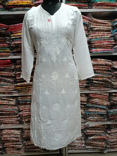 Stylish Rayon Straight Chikankari Kurta