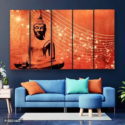 Buddha Multiple Frames Wall Painting For Living Room, Bedroom, Hotels & Office With Sparkle Touch 7mm Hard Wooden Board (50*30 inches)