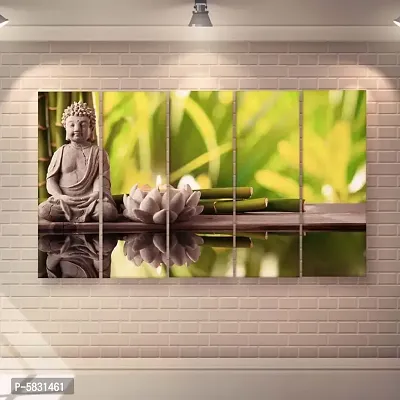 Buddha Multiple Frames Wall Painting For Living Room, Bedroom, Hotels & Office With Sparkle Touch 7mm Hard Wooden Board (50*30 inches)-thumb0