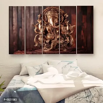 Ganesha Multiple Frames Wall Painting For Living Room, Bedroom, Hotels & Office With Sparkle Touch 7mm Hard Wooden Board (50*30 inches)