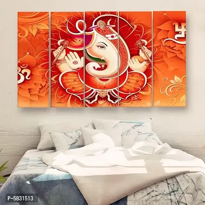 Ganesha Multiple Frames Wall Painting For Living Room, Bedroom, Hotels & Office With Sparkle Touch 7mm Hard Wooden Board (50*30 inches)-thumb0