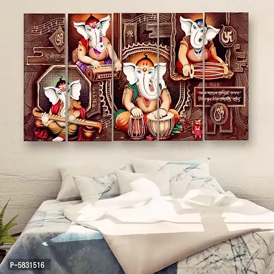 Ganesha Multiple Frames Wall Painting For Living Room, Bedroom, Hotels & Office With Sparkle Touch 7mm Hard Wooden Board (50*30 inches)-thumb0