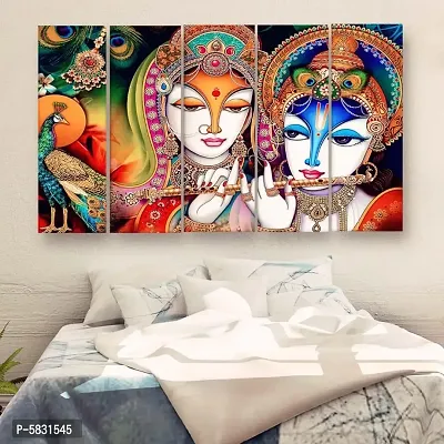 Radha Krishna Multiple Frames Wall Painting For Living Room, Bedroom, Hotels & Office With Sparkle Touch 7mm Hard Wooden Board (50*30 inches)-thumb0
