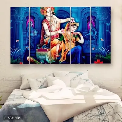 Radha Krishna Multiple Frames Wall Painting For Living Room, Bedroom, Hotels & Office With Sparkle Touch 7mm Hard Wooden Board (50*30 inches)