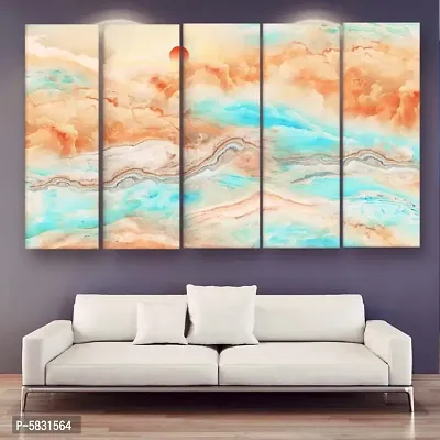 Japanese Art Abstract Multiple Frames Wall Painting For Living Room, Bedroom, Hotels & Office With Sparkle Touch 7mm Hard Wooden Board (50*30 inches)-thumb0