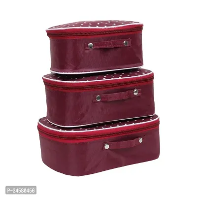 Abag Pack of 3 Maroon Star Printed Makeup and Jewellery Vanity Box-thumb0