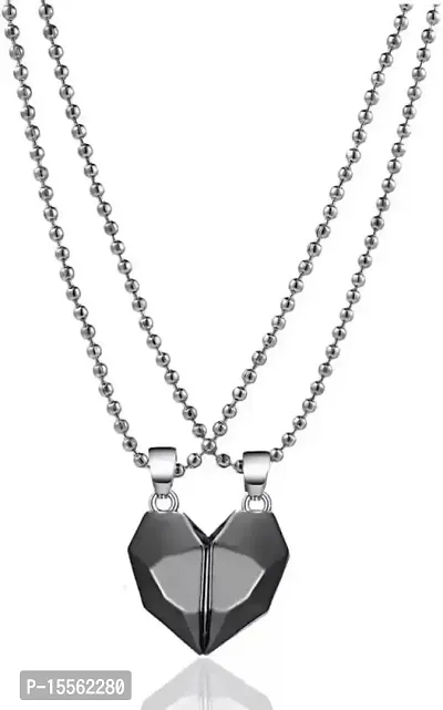 Silver & Black Tied Heart Magnetic Couple Pendant | B92-MAY-169 | Cilory.com