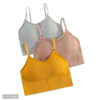 Sanzzy Women Everyday Lightly Padded Bra 28 to 34 Free Size (Grey-Pink-Yellow)