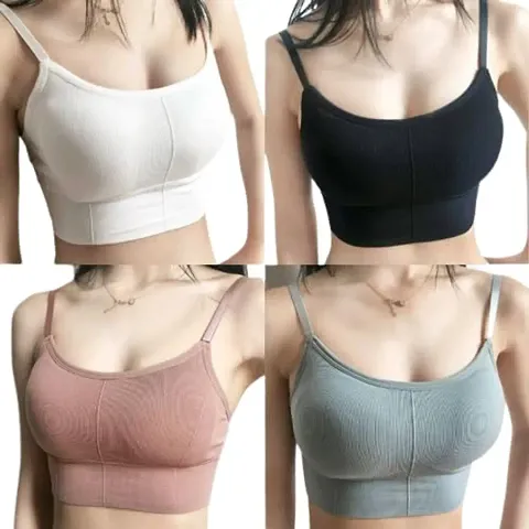 Stylish Blend Solid Bras For Women Pack Of 4