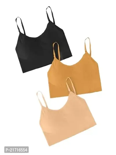 Sanzzy Women Everyday Lightly Padded Bra 28 to 34 Free Size (Black-Yellow-Beige)-thumb0