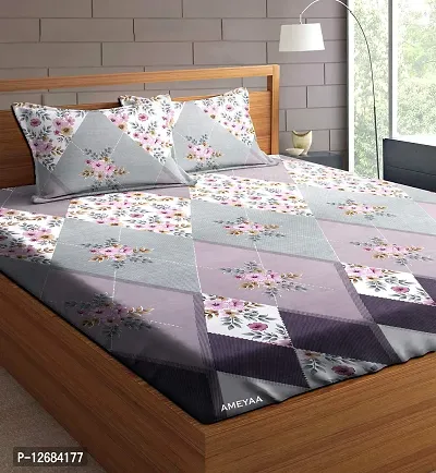 Ameyaa Modern Design Printed King Size Elastic Fitted Double Bedsheets Size- 78x72x6 Inch (Pink  Grey)-thumb0