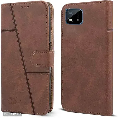 BIVAX Flip Cover for Realme C20 Brown Dual Protection Pack of 1